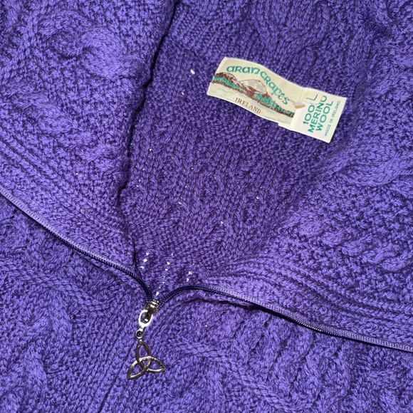 Aran Crafts $140 Merino Cardigan Sweater Double Collar Zip - Picture 3 of 10